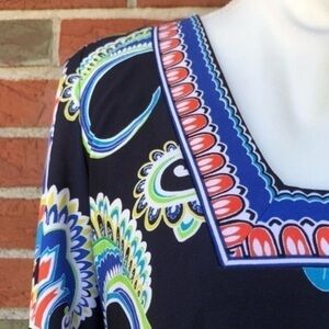 🔥 Laundry by Shelli Segal Square Neck Blue Multicolor Shift Dress